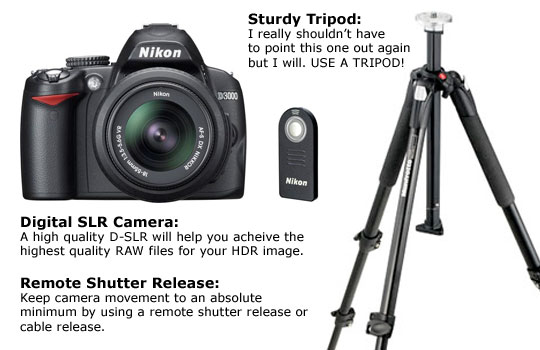 Gunakan Kamera Digital SLR, Tripod dan Remote Shutter Release