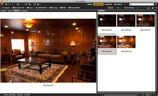 Adobe Bridge Foto untuk HDR Tutorial ini