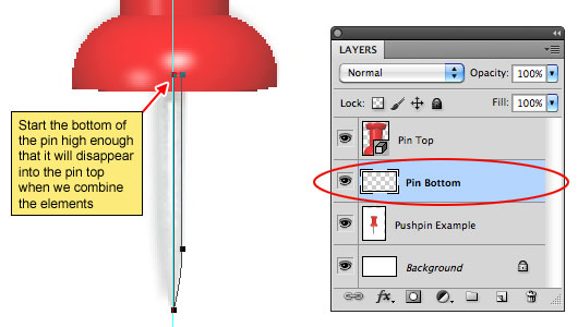 Draw the bottom of the pin with the Pen tool