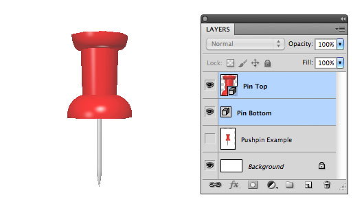 Tambahkan efek 3D dan bahan ke bagian bawah pin