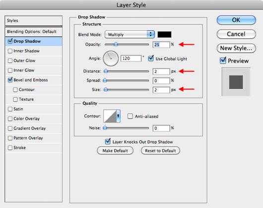 Tambahkan layer style Drop Shadow