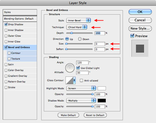 Tambahkan layer style Bevel & Emboss